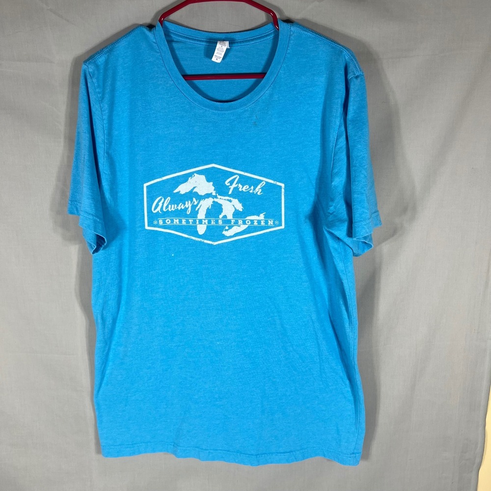Canvas Great Lakes T-Shirt Mens XL Blue Always Fresh Sometimes Frozen Graphic